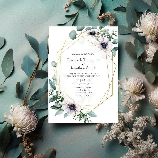 Invitation Aquarelle Eucalyptus Anémonique Mariage géométriqu (Créateur téléchargé)