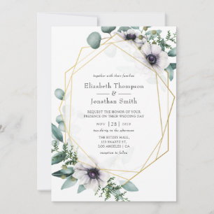 Invitation Aquarelle Eucalyptus Anémonique Mariage géométriqu