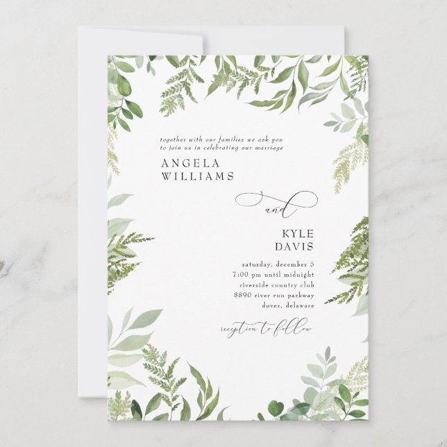 Invitation Aquarelle Eucalyptus Aucun Mariage (Devant)
