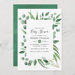 Invitation Aquarelle Eucalyptus Baby shower vert