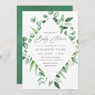 Invitation Aquarelle Eucalyptus Baby shower vert