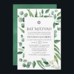 Invitation Aquarelle Eucalyptus Bat mitzvah de verdure<br><div class="desc">Invitation de bat mitzvah argent vert feuille avec cadre géométrique et typographie manuscrite conçue pour être rapidement et facilement customisée aux détails de votre événement.</div>
