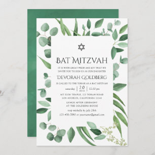 Invitation Aquarelle Eucalyptus Bat mitzvah de verdure
