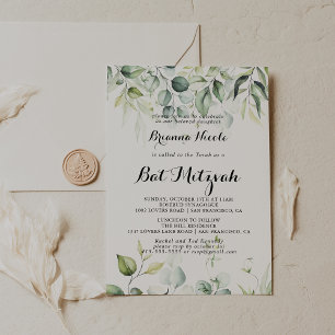 Invitation Aquarelle Eucalyptus Bat mitzvah de verdure