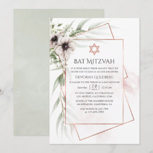 Invitation Aquarelle Eucalyptus Bat mitzvah géométrique