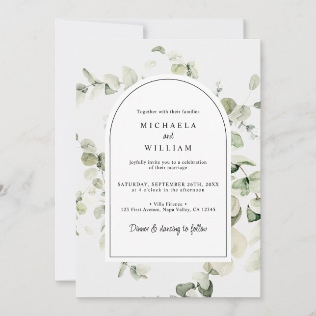 Invitation Aquarelle Eucalyptus Botanique Verdure Mariage (Devant)