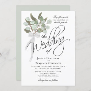 Invitation Aquarelle Eucalyptus Bouquet Rustique Boho Mariage