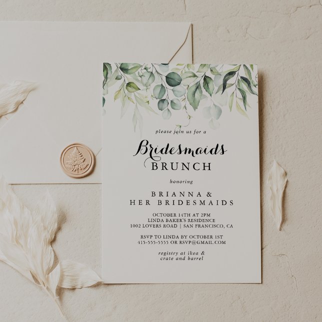 Invitation Aquarelle Eucalyptus Bridesmaids Brunch Douche (Créateur téléchargé)