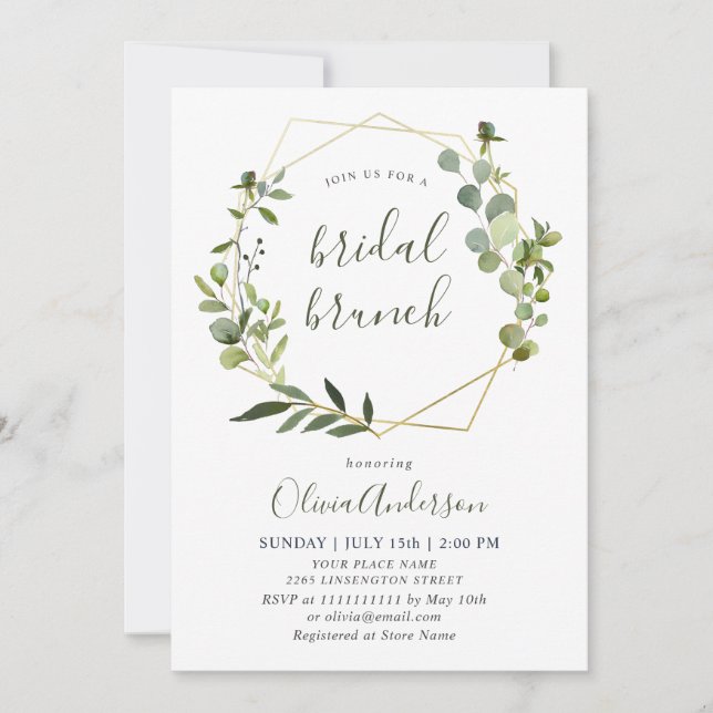 Invitation Aquarelle Eucalyptus BRUNCH VERT (Devant)