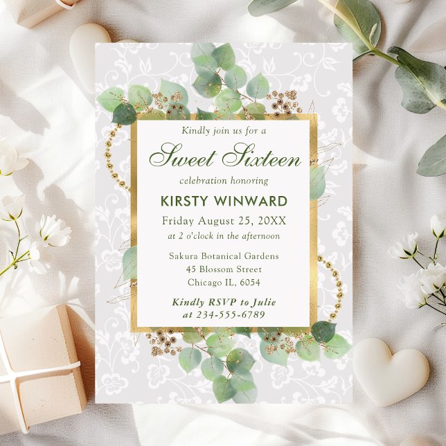Invitation Aquarelle Eucalyptus et Verdure Douze Ans (Créateur téléchargé)