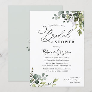 Invitation Aquarelle Eucalyptus Fête des mariées verte