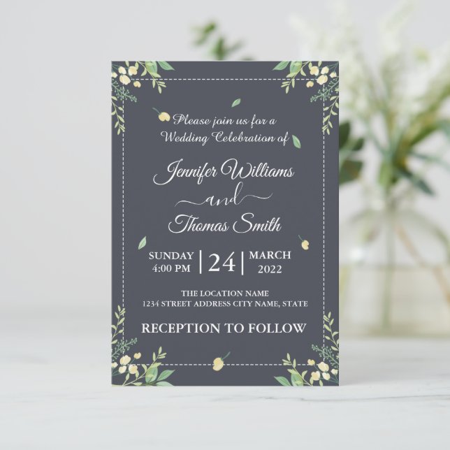 Invitation Aquarelle Eucalyptus Feuille Mariage vert (Debout devant)