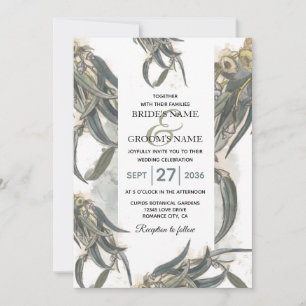 Invitation Aquarelle Eucalyptus Feuille Mariage vert