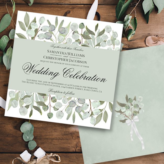Invitation Aquarelle Eucalyptus & Foliage Boho Chic Mariage (Créateur téléchargé)
