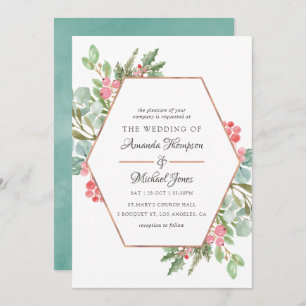 Invitation Aquarelle Eucalyptus géométrique Mariage de Noël