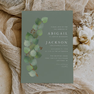 Invitation Aquarelle Eucalyptus Gold Sage Mariage vert