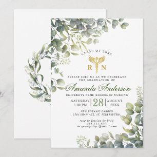 Invitation Aquarelle Eucalyptus Infirmière Diplôme de l'école