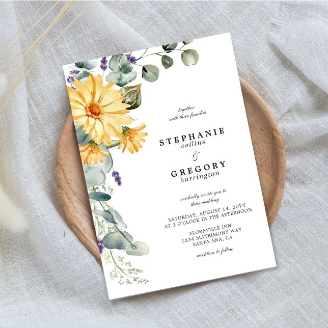 Invitation Aquarelle Eucalyptus Jaune Mariage Floral (Créateur téléchargé)