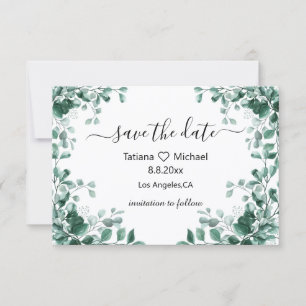 Invitation aquarelle eucalyptus mariage à retenir la date