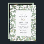 Invitation Aquarelle Eucalyptus Mariage de fleurs vertes<br><div class="desc">Une belle aquarelle dessinée à la main, de la verdure d'eucalyptus et des fleurs de gencives design mariage. Un design unique qui utilise des feuilles d'eucalyptus à l'aquarelle illustrée et des botaniques à fleurs florales. Un design floral eucalyptus moderne. Un design élégant d'invitation de mariage avec des éléments modernes. Des...</div>