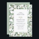 Invitation Aquarelle Eucalyptus Mariage de fleurs vertes<br><div class="desc">Une belle aquarelle dessinée à la main, de la verdure d'eucalyptus et des fleurs de gencives design mariage. Un design unique qui utilise des feuilles d'eucalyptus à l'aquarelle illustrée et des botaniques à fleurs florales. Un design floral eucalyptus moderne. Un design élégant d'invitation de mariage avec des éléments modernes. Des...</div>