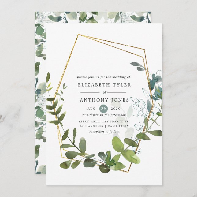 Invitation Aquarelle Eucalyptus Mariage de verdure (Devant / Derrière)
