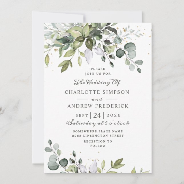 Invitation Aquarelle Eucalyptus Mariage de verdure (Devant)