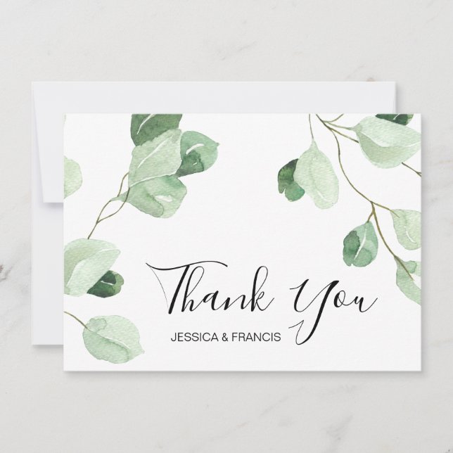 Invitation aquarelle eucalyptus mariage merci (Devant)