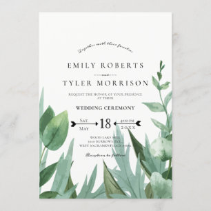 Invitation Aquarelle Eucalyptus Mariage vert verdoyant