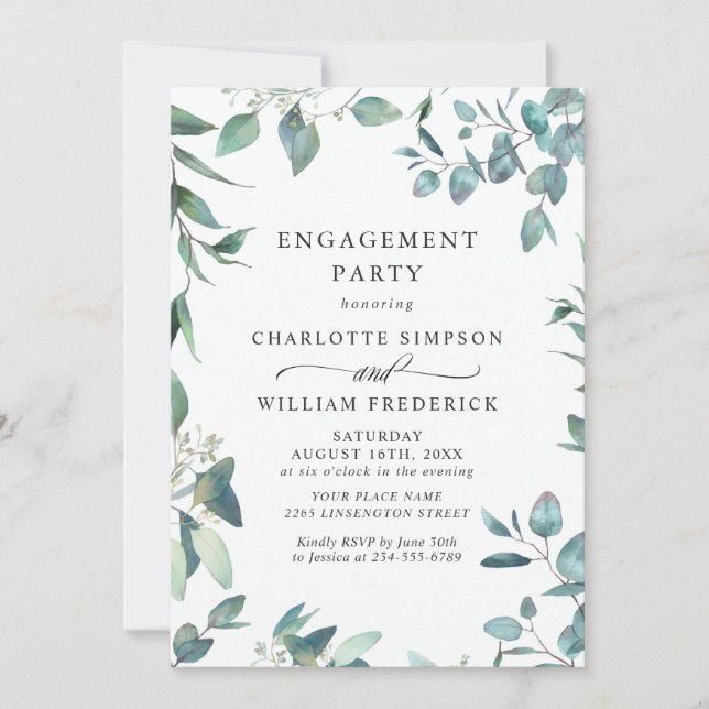 Invitation Aquarelle Eucalyptus PARTI ENGAGEMENT ÉCOLOGIQUE (Devant)