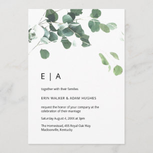 Invitation Aquarelle eucalyptus police moderne vert clair