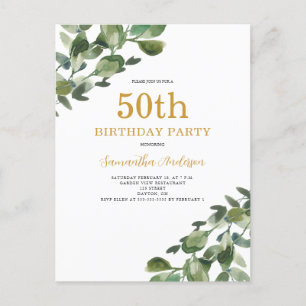Invitation aquarelle eucalyptus pour 50e anniversa