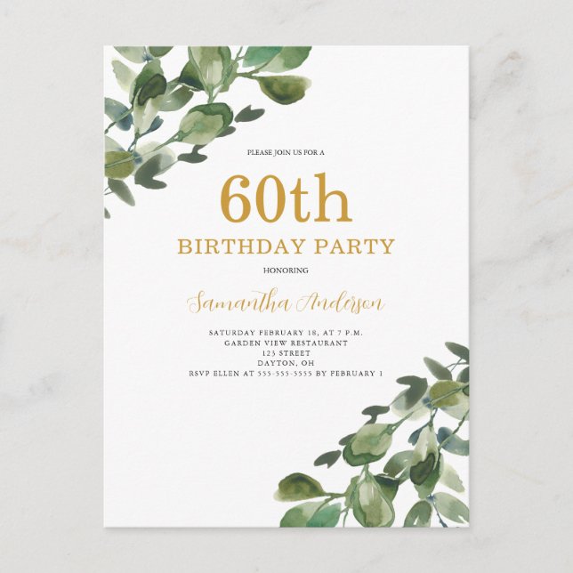 Invitation aquarelle eucalyptus pour 60e anniversa (Devant)