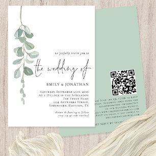 Invitation Aquarelle Eucalyptus QR Code Sage Mariage