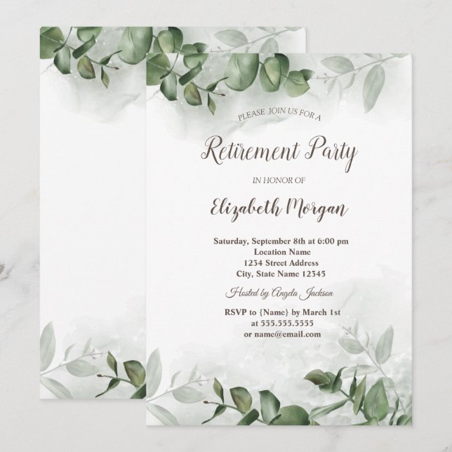 Invitation Aquarelle Eucalyptus Retraite verte (Devant / Derrière)