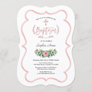 Invitation Aquarelle Eucalyptus Rose Gold Cross Baptême