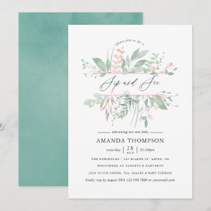 Invitation Aquarelle Eucalyptus Rose Sip géométrique et voir