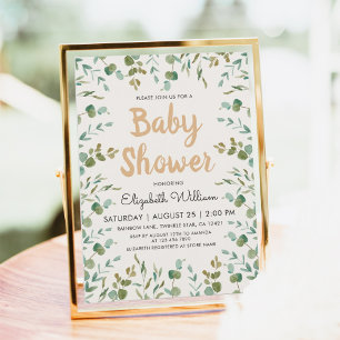 Invitation Aquarelle Eucalyptus Sexe Baby shower neutre