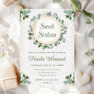 Invitation Aquarelle Eucalyptus Végétation Sweet Sixteen