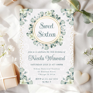 Invitation Aquarelle Eucalyptus Végétation Sweet Sixteen