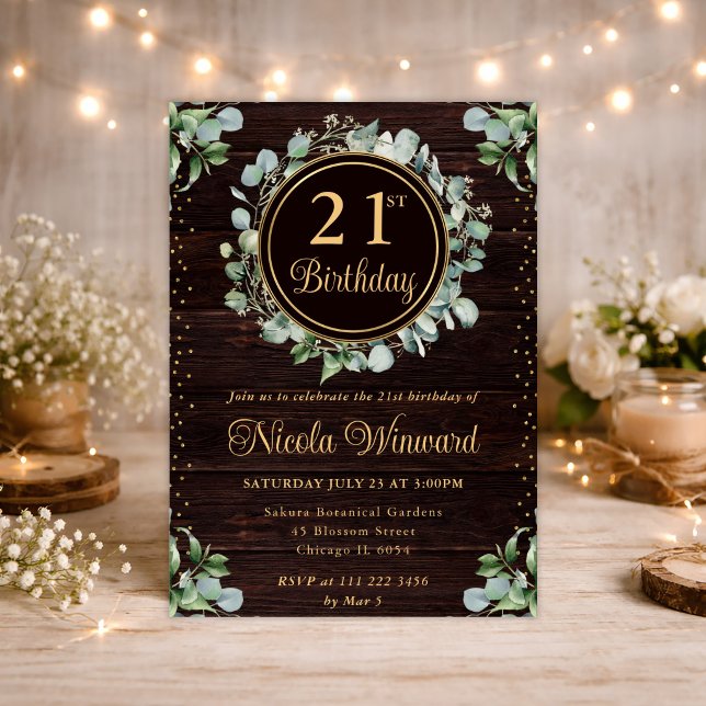Invitation Aquarelle Eucalyptus Verdure 21e Anniversaire (Créateur téléchargé)