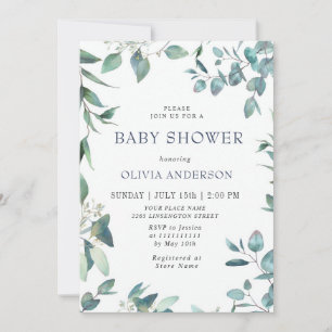 Invitation Aquarelle Eucalyptus Verdure Baby shower NEUTRE