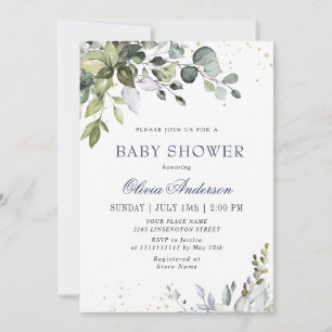 Invitation Aquarelle Eucalyptus Verdure Baby shower NEUTRE