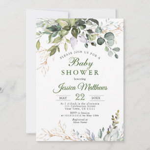 Invitation Aquarelle Eucalyptus Verdure Baby shower NEUTRE