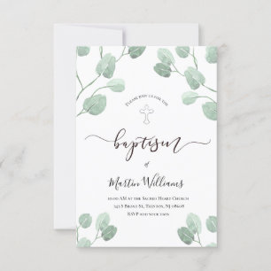 Invitation aquarelle eucalyptus verdure baptême