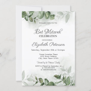 Invitation Aquarelle Eucalyptus Verdure Bar Mitzvah