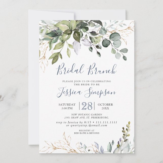 Invitation Aquarelle Eucalyptus Verdure Brunch nuptial (Devant)