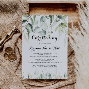 Invitation Aquarelle Eucalyptus Verdure Christening