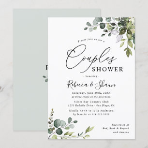 Invitation Aquarelle Eucalyptus Verdure Couples Douche