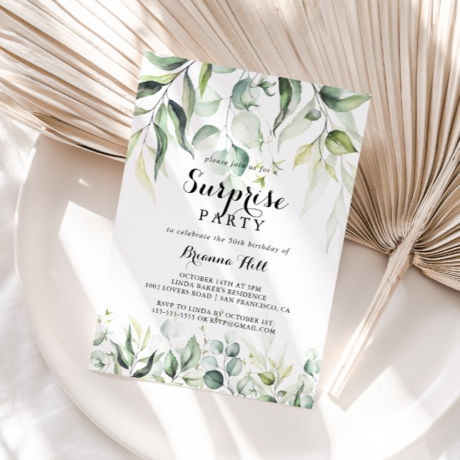 Invitation Aquarelle Eucalyptus Verdure Surprise Party (Créateur téléchargé)